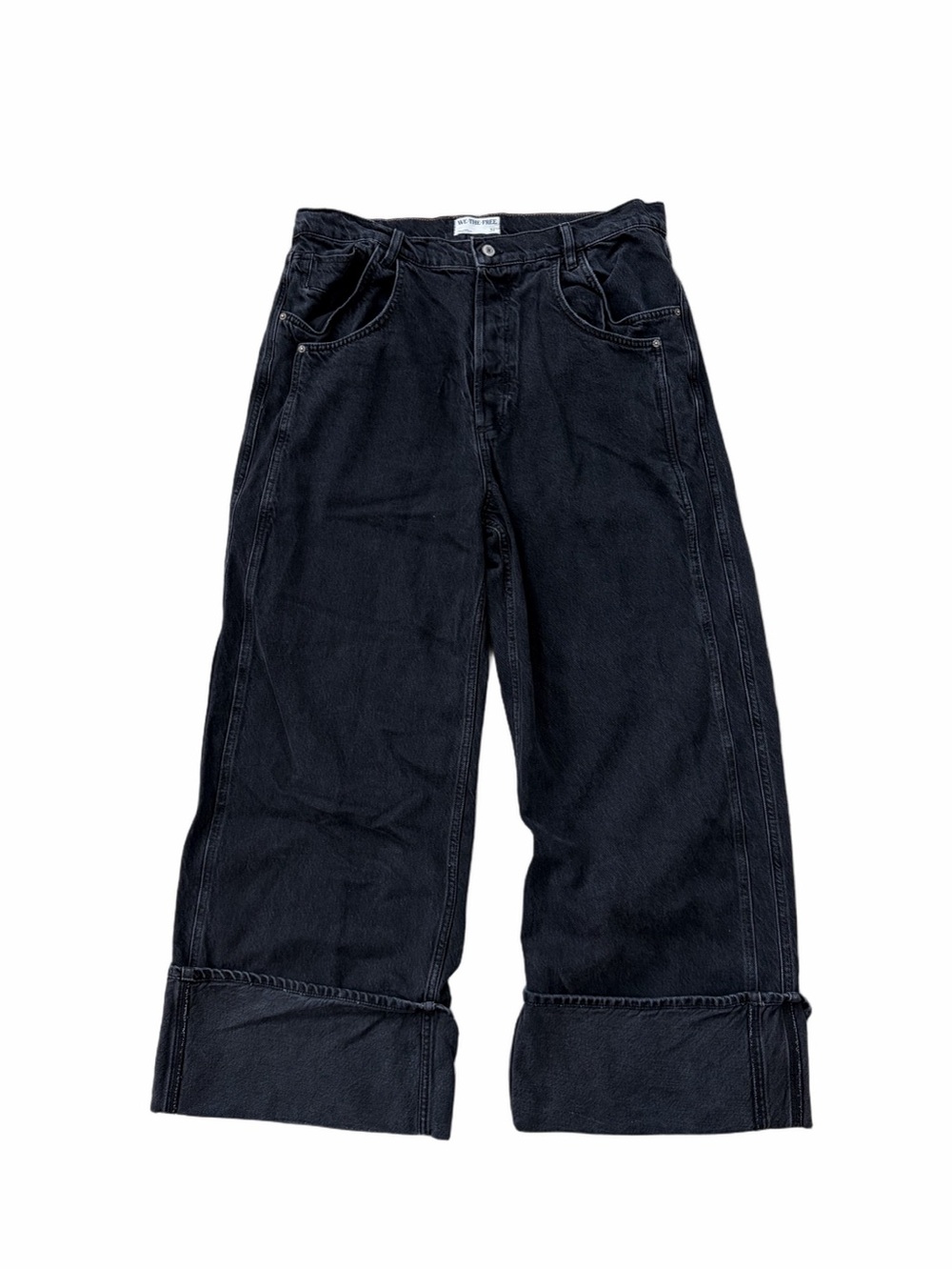 We The Free People Size 31 Final Countdown Low Rise Cuffed Boyfriend Black Jeans